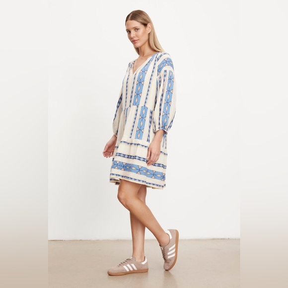 Velvet by Graham & Spencer Blue and Cream Dress - Picture 2 of 8